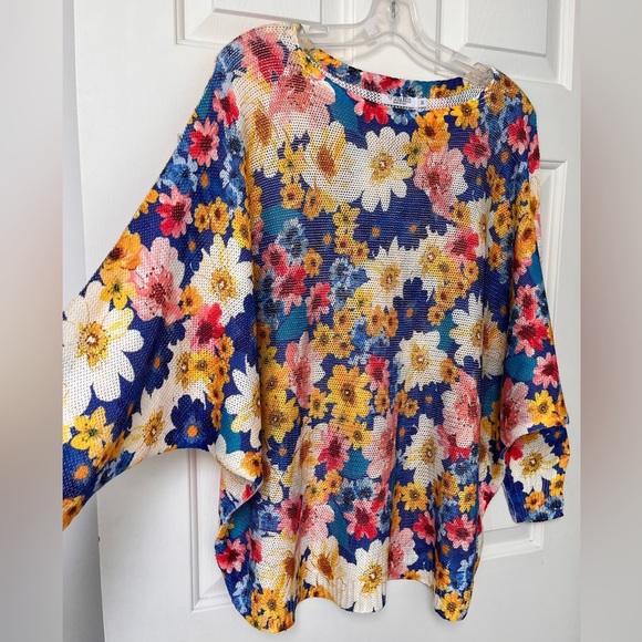 Luisa Ricci Made in Italy Oversized Floral Mesh Top XL-3X - Picture 6 of 11